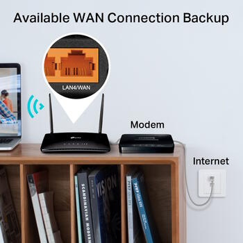 Wi-Fi роутер AC1200 4G LTE двухдиапазонный с поддержкой SIM Archer MR402 802.11ac 300 Mbps (2.4 GHz) 867 Mbps (5 GHz) 3×10/100 LAN 1×10/100 LAN WAN Nano SIM 2 съемные антенны Черный TP-Link (Archer MR402)