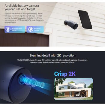 Ezviz EB3 3MP 2K Wi-Fi уличная IP65 умная аккумуляторная камера безопасности MicroSD / ночное видение серебристый (CS-EB3-3MP)