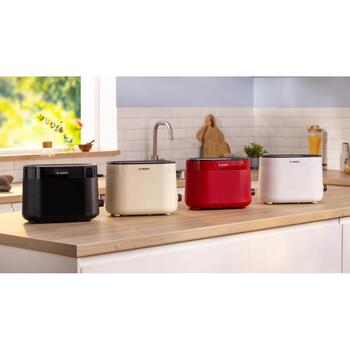 Bosch Tosteris MyMoment TAT2M124, 950 W, 2, sarkana, plastmasa, atkausēšanas funkcija, automātiskā izslēgšanās (TAT2M124)