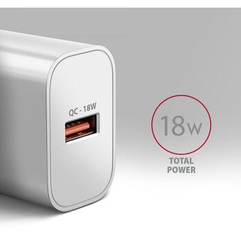 Axagon lādētājs ACU-QC18W 18W 1xUSB-A QC3.0, Ieejas spriegums 100-240V, Aizsardzība pret pārslodzi, Pārkaršanu, Pārspriegumu (ACU-QC18W)