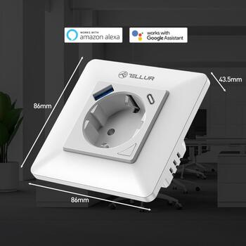 Tellur Умная WiFi Розетка TLL331531, 3600W, 16A, PD20W, USB 18W, мониторинг энергии, белая (TLL331531)