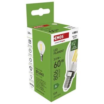 Emos LED лампочка MINI GLOBE ZF1A43, 3,8 Вт, 806 лм, 230 В, 50 000 часов, E14, нейтральный белый, 360°, класс A (ZF1A43)