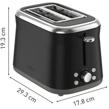 Tefal Tosteris TT7208E0, 850W, 2 šķēles, 8 apbrūnināšanas līmeņi, nerūsējošā tērauda korpuss, melns, augsta pacēlāja funkcija (TT7208E0)