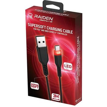 Subsonic Зарядный Кабель SA5601, 3м, USB-C, для PS5/Xbox/Switch, мягкая технология, LED индикатор (SA5601)