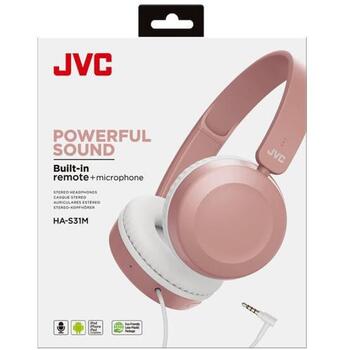 JVC наушники HA-S31M-P-E, 30,6 мм, 10–26 000 Гц, 32 Ω, 1,2 м, 3,5 мм mini-jack, микрофон, пульт, складные, розовые (HA-S31M-P-E)