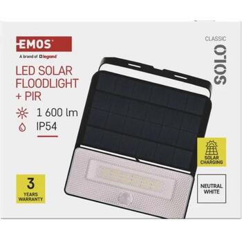 Emos SOLO проектор ZG122S, 1600 лм, 3,7 В, IP54, PIR датчик, 100°, 6 м, Li-Ion 3600 мАч, нейтральный белый (ZG122S)