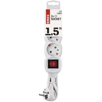 Emos Удлинитель P1321, 1,5 м, 3× 2P + PE GERMAN, PVC, 3680 Вт, с выключателем, защита от детей (P1321)