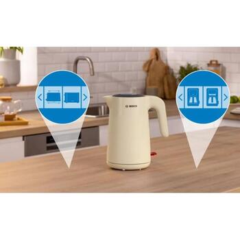 Bosch Электрический чайник TWK2M167, 2400 Вт, 1.7 л, пластик, кремовый, 360° поворотная база, автоматическое отключение (TWK2M167)
