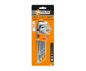 Zvaigznīšu atslēgu komplekts TORX., 9gab Т10-Т50, CrV, garās 25-008 POLAX (25-008)