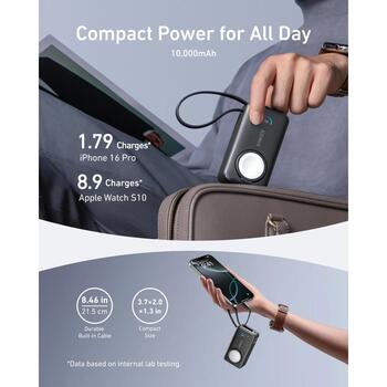 Anker MagGo Power Bank A1657H11, 10000 мАч, 2x USB-C, 5V-3A, 9V-3A, 12V-2,5A, 15V-2A, 20V-1,5A, беспроводная зарядка 5W (A1657H11)