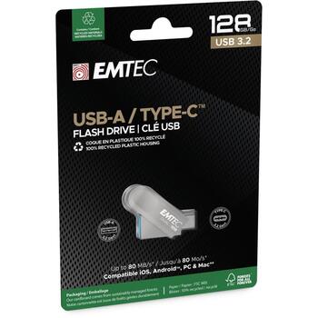 Emtec USB флешка ECMMD128GD283, 128GB, USB 3.2, 80Mbps, 20Mbps, серый, пластик (ECMMD128GD283)