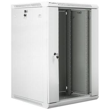 Lanberg Настенный шкаф WF01-6618-10S, 18U, 600x600mm, до 60кг, IP20, стеклянная дверь, 4 вертикальные направляющие (WF01-6618-10S)