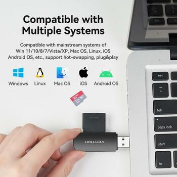 Vention кардридер CLFB0, USB 3.2 Gen 1, 2 слота, 5000 Mbit/s, поддержка 512 ГБ, черный (CLFB0)