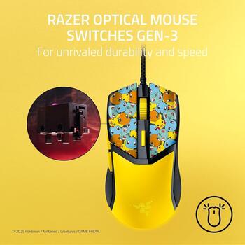 Razer Cobra RZ01-04650400-R3M1 spēļu pele, 8500 dpi, 6 pogas, optiskie slēdži Gen-3, Razer Chroma RGB, Pokémon Edition (RZ01-04650400-R3M1)