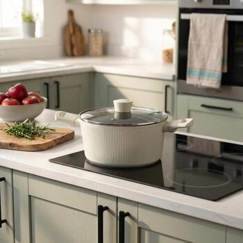 Russell Hobbs Кастрюля RH03877C, 24см, кремовая, алюминий, с крышкой, совместима со всеми плитами (RH03877C)