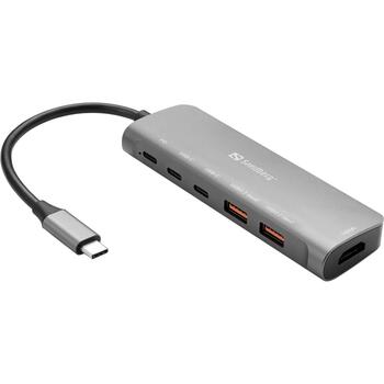 Sandberg USB-C doks 136-65, 1xHDMI, 2xUSB-A, 2xUSB-C, PD100W, 4K Ultra HD, 3840 x 2160 pikseļi (136-65)