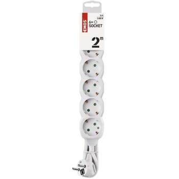 Emos Удлинитель P0622, 2м, 6x2P+PE, белый, ПВХ, 3680W, H05VV-F3G 1,0mm2, защита от детей (P0622)
