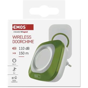 Emos Беспроводной дверной звонок P5733G, P5733G, 150 м, 36 мелодий, 110 дБ, IP44, автоматическое соединение (P5733G)