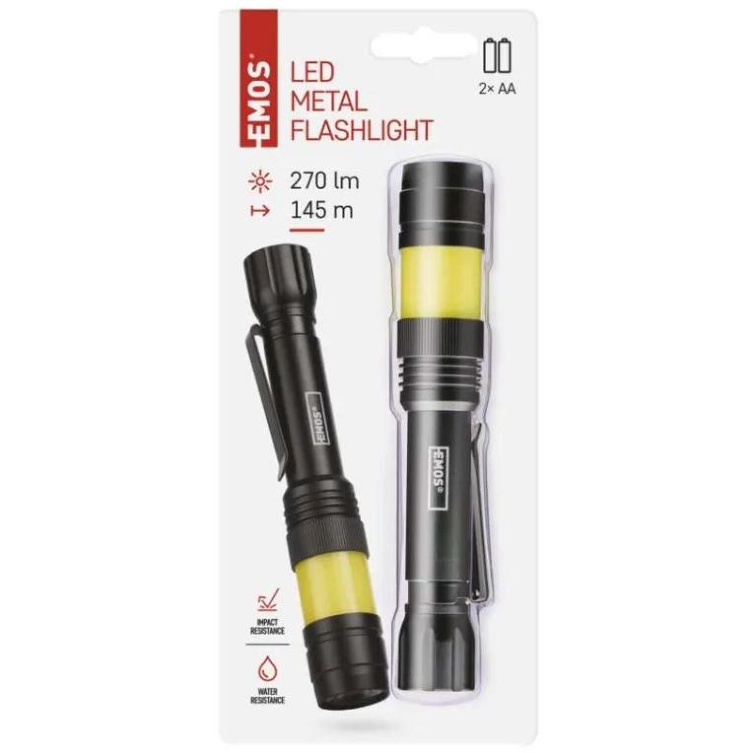Emos 360° COB LED металлический фонарик P3112, 270 lm, 2x AA, 108 г, черный, алюминий, IP44, 5 режимов (P3112)