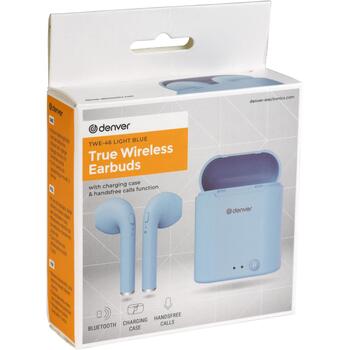 Denver Беспроводные наушники TWE-46 111191120280, 42г, Светло-голубой, Bluetooth 5.0, 3ч, 16Ω, Встроенный микрофон, Пылеустойчивые (111191120280)