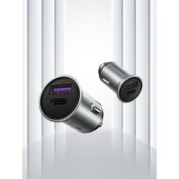 Vention Lādētājs 2-Portu USB A+C FFBH0 12-24V 30W 20V 2x30W ātrā uzlāde, alumīnija korpuss, pelēks (FFBH0)