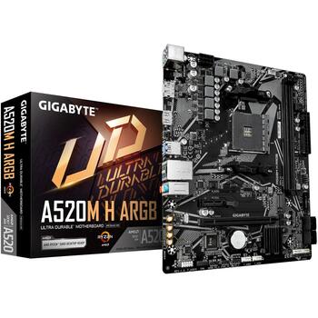 Gigabyte mātesplate A520M H ARGB, Socket AM4, DDR4 5100MHz, 64GB, micro ATX, M.2, HDMI, D-sub, 1GbE, USB 3.2 Gen 1 (A520M H ARGB)