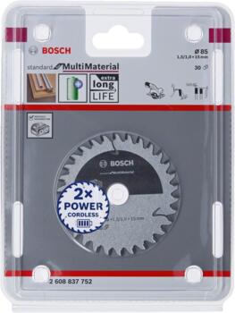 Standard MultiMaterial 85x15x1.5/1.0x30T, Rokas ripzāģiem PRO MULTI MATERIAL CORDLESS RIPZĀĢA ASMENS, 2608837752, BOSCH (2608837752)