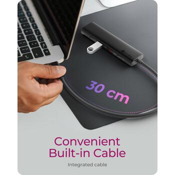 Raidsonic USB centrmezgls IB-HUB1437-CPD, 4 x USB 3.2 Gen 2, 10 Gbps, strāvas piegāde, alumīnija/plastmasas korpuss (IB-HUB1437-CPD)