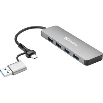 Sandberg USB centrmezgls 136-63, 4xUSB 3.0, 5 Gbit/s, alumīnijs, USB-C, USB-A, 4 porti (136-63)