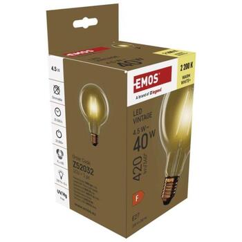 Emos LED лампа Vintage G95 Z52032, 4,5 Вт, 420 лм, 230 В, 25 000 ч, теплый белый, E27, 2 200 K, 320°, 4 COB, F, 80 (Z52032)
