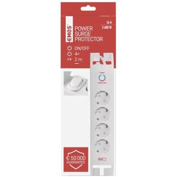 Emos Защита от перенапряжения P54212, 2м, 900Дж, 4x2P+PE, 16А, 3680Вт, EMI/RFI фильтр, защита от детей (P54212)