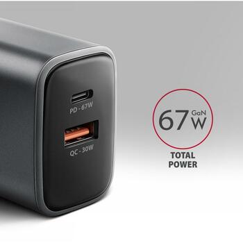 Axagon настенный зарядное устройство ACU-PQ67 67W, 2xUSB-A 30W, USB-C 67W, адаптер питания, быстрая зарядка, защита от перегрузки (ACU-PQ67)