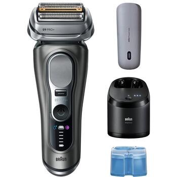 Braun skuveklis Series 9 Pro+ 9675cc, 60 min, mitrā un sausā, litija jonu, pelēks, 5+1 skūšanās elementi, ProTrimmer (9675CC)