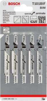 5 figūrzāģa asmeņi T101 BIF Laminate, Figūrzāģiem PRO LAMINATE CLEAN T101BIF FIGŪRZĀĢA ASMENS, 2608636431, BOSCH (2608636431)