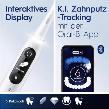 Oral-B электрическая зубная щетка iO6 OxyJet, 2 насадки, 5 режимов, белая, аккумуляторная, для взрослых, Bluetooth, таймер 2 мин (iO6 OxyJet)