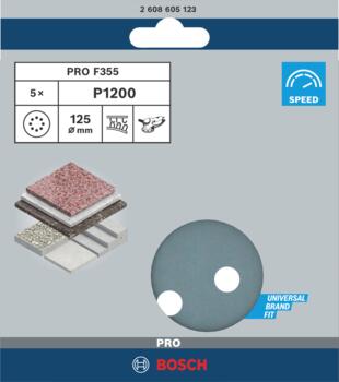 Ekscentra slīpmašīnām PRO F355 SLĪPDISKS, 2608605123 BOSCH (2608605123)