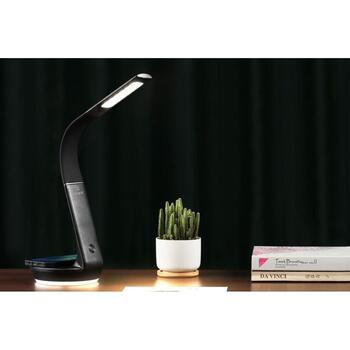 Hawk Настольная лампа HW-LAMP02, 4.5W, 10W беспроводная зарядка, 2 LED лампы, гибкая рука, черная (HW-LAMP02)