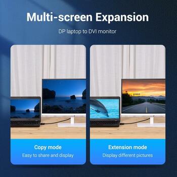 Vention Видео кабель DP на DVI 1м HAFBH, 5.2мм, черный, 1080p, 60Гц, 3D, Plug and Play, алюминиевая фольга, медь (HAFBH)