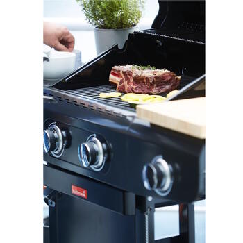 Barbecook Siesta 210 Graphite gāzes grils āra ēdienu gatavošanai 2 degļi 8kW sānu deglis 2.9kW čuguna restes 112x56x118cm BC-GAS-2071 (BC-GAS-2071)