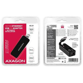 Axagon Сетевой адаптер ADE-XR 10/100Mbit, USB 2.0, Ethernet, 1 RJ-45 порт, Realtek RTL8152, черный (ADE-XR)