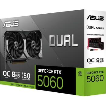 Asus Видеокарта DUAL-RTX5060-O8G 8GB GDDR7, 3840 CUDA ядер, 2 вентилятора, PCIe 5.0, 7680x4320, SFF готова (DUAL-RTX5060-O8G)