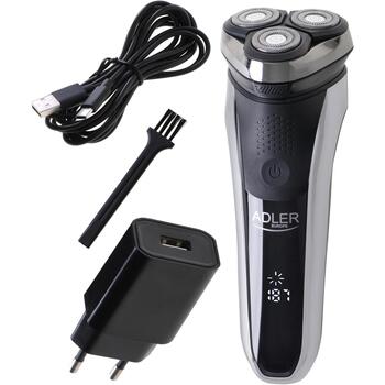 Adler elektriskais skuveklis AD 2933, 180 min, Li-Ion, 3 galviņas, IPX7 ūdensizturīgs, LCD displejs (AD 2933)