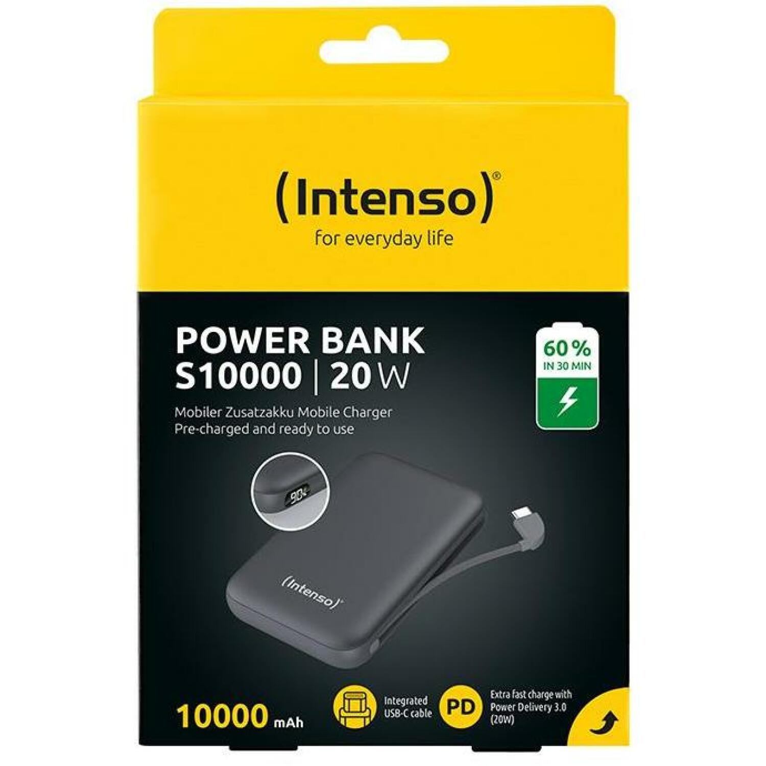 Intenso Power Bank аккумулятор S10000 10000 мАч, 1 Type-C порт, 3 А, 5 В, LCD дисплей, серый (7333034)