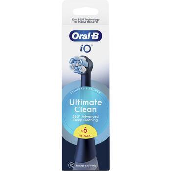 Oral-B Nomaināmas zobu birstes galviņas iO UltimateClean EB6, 6 gab, melnas, pieaugušajiem, vidēja cietība, saderīgas ar Oral-B iO (iO refill UltimateClean Black 6)