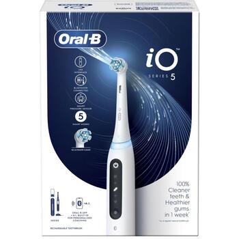 Oral-B elektriskā zobu birste iO5 Quite White, 1 galviņa, 5 režīmi, 48000 apgr/min, spiediena sensors, taimeris, Bluetooth (iO5 Quite White)