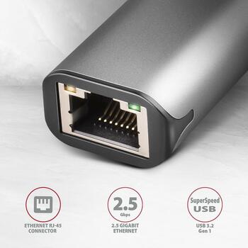 Axagon Сетевой адаптер ADE-25R, 2.5 Гбит/с, USB 3.2 Gen 1, 1x RJ-45, металлический корпус, Plug and Play, Wake-on-LAN (ADE-25R)