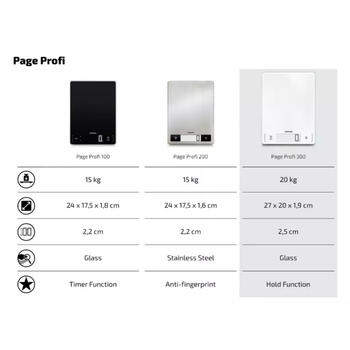 Soehnle Page Profi 300 1061507, кухонные весы, 20кг, 1г, ЖК-дисплей, TARA, HOLD, сенсорный, автоотключение (1061507)