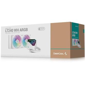 Deepcool šķidruma CPU dzesētājs LT240 WH ARGB R-LT240-WHAMNC-G-1, 240 mm, 72,04 cfm, 2 ventilatori, 38,71 dBA, Anti-leak Tech (R-LT240-WHAMNC-G-1)