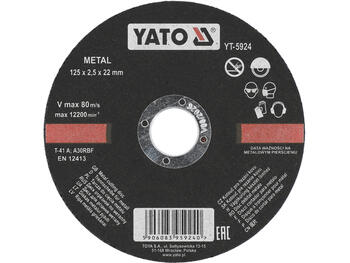 Yato отрезной диск по металлу YT-5924, 125мм, 2.5мм, 22мм, 12200min⁻¹, 80м/с, плоский, армированный стекловолокном (YT-5924)