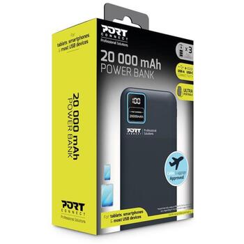 Port Connect Внешний аккумулятор Enduring 907002, 20000 мАч, 74 Втч, 5 В, 2.1 А, Li-Poly, 2x USB-A, 1x USB-C, ЖК-дисплей, синий (907002)